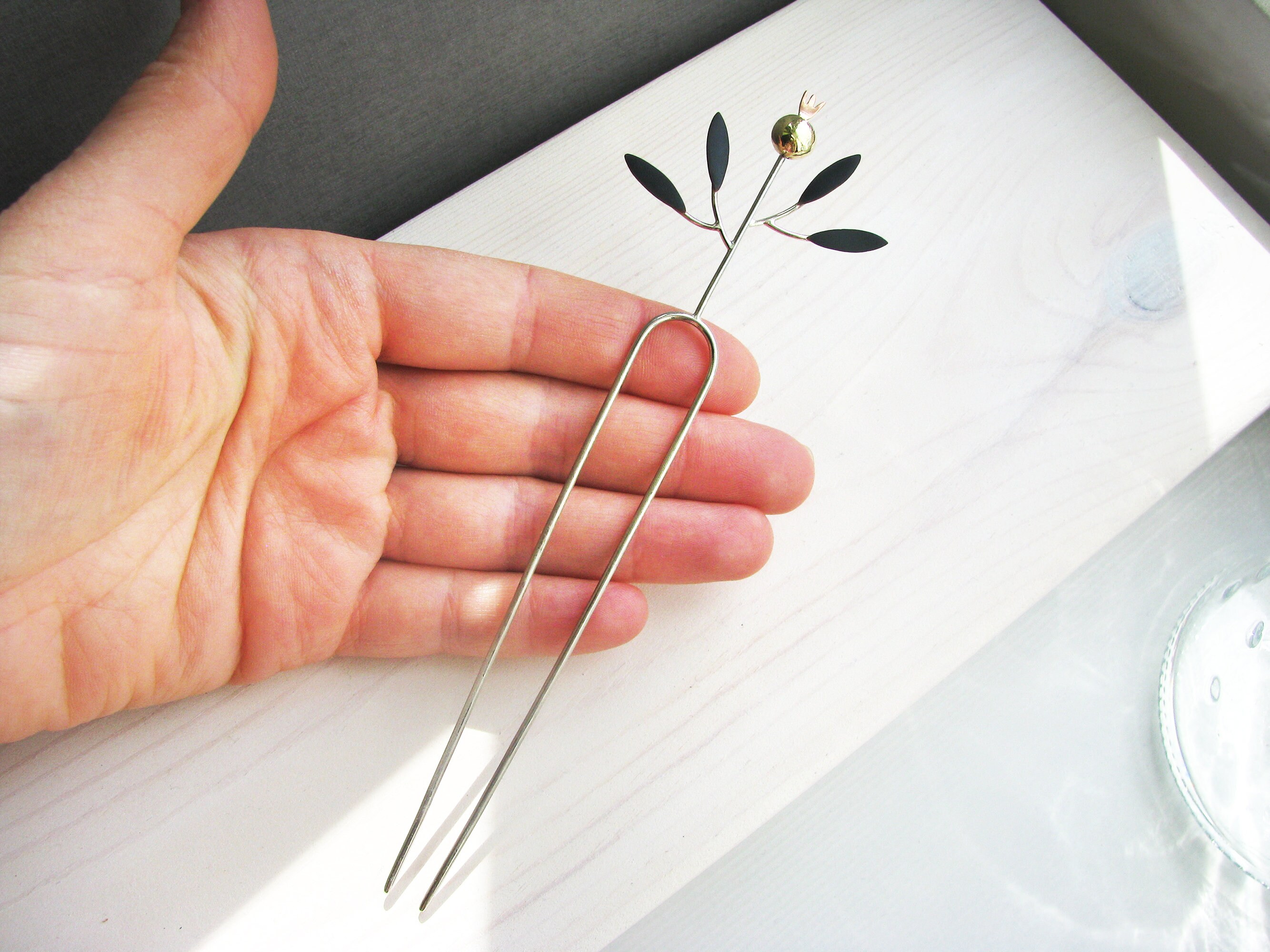 Pomegranate Hair Pin Fork Flower Metal Hair Pin Bridal Hair Etsy