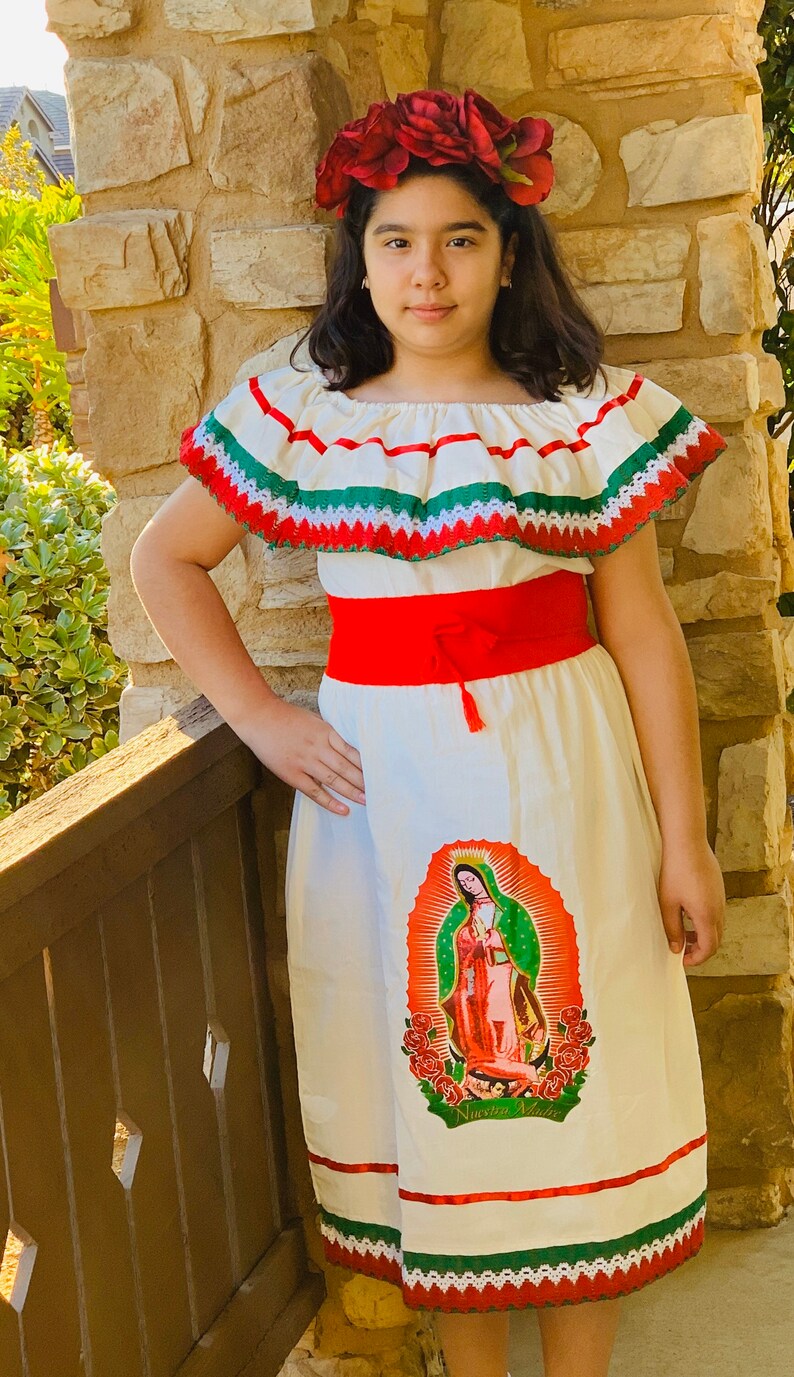 Virgen Maria Set-Virgin Mary Set-Mexican Girls Dress-Girls Skirt,Blouse,Rebozo-Girls Outfit Virgin guadalupe Virgen Guadalupe Mexican Set