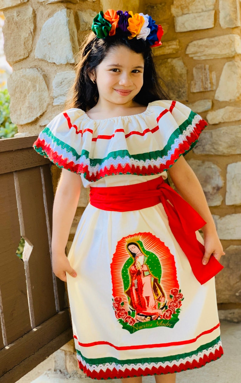 Virgen Maria Set-Virgin Mary Set-Mexican Girls Dress-Girls Skirt,Blouse,Rebozo-Girls Outfit Virgin guadalupe Virgen Guadalupe Mexican Set