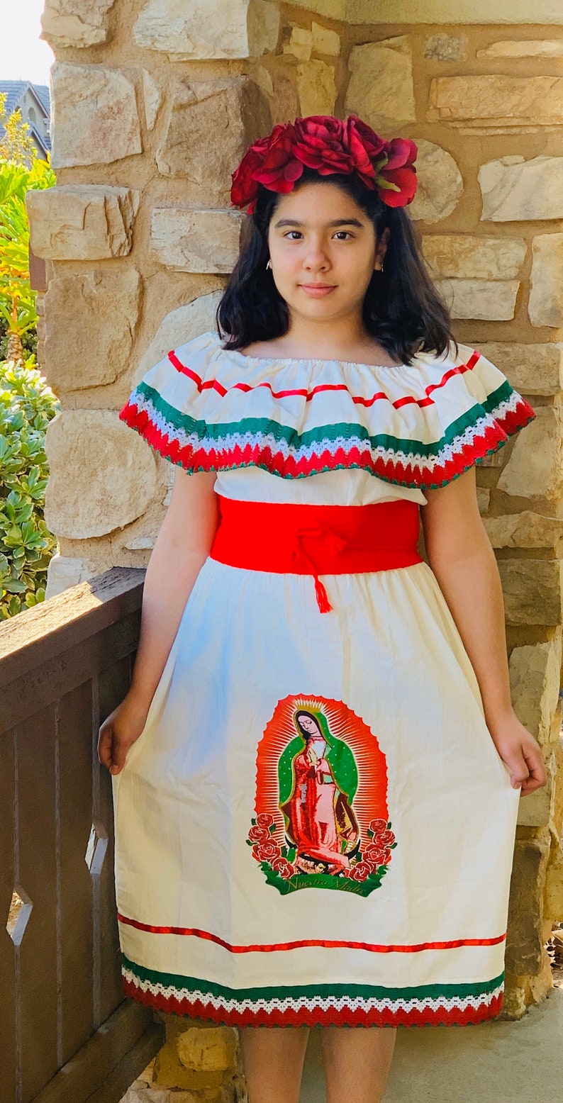 Virgen Maria Set-Virgin Mary Set-Mexican Girls Dress-Girls Skirt,Blouse,Rebozo-Girls Outfit Virgin guadalupe Virgen Guadalupe Mexican Set
