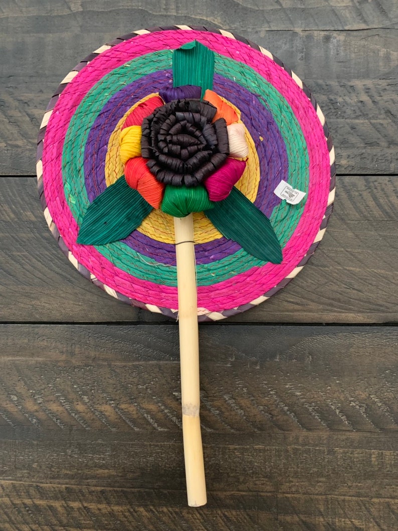 Set off 6 Hand Woven Palm Leaf Fans-Fiesta Wedding Party Favors Fans