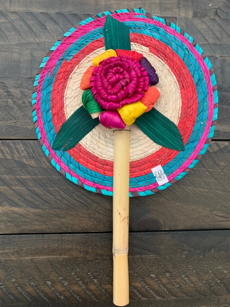 Set off 6 Hand Woven Palm Leaf Fans-Fiesta Wedding Party Favors Fans