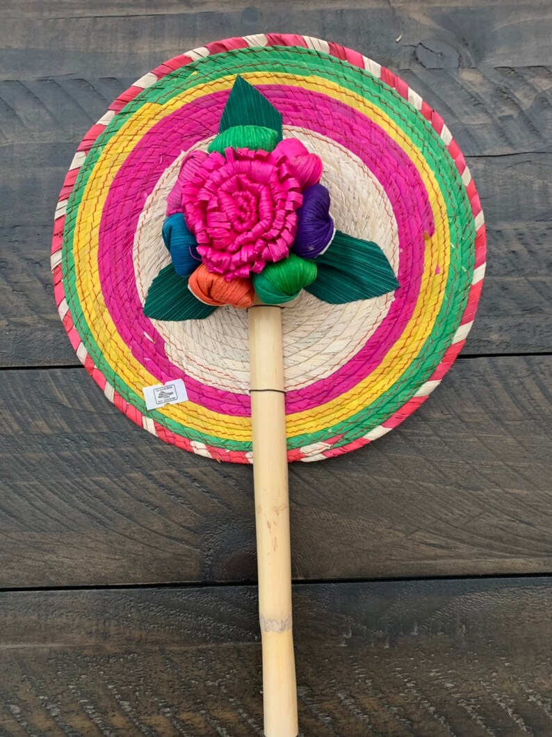Set off 6 Hand Woven Palm Leaf Fans-Fiesta Wedding Party Favors Fans