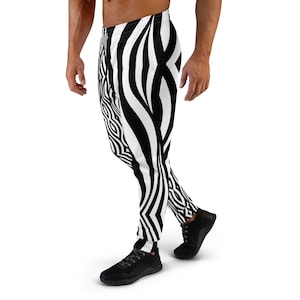 Men&#39;s Trippy Stripe Pants Men&#39;s Rave pants Black and white rave pants Festival trackies Rave joggers festival pants