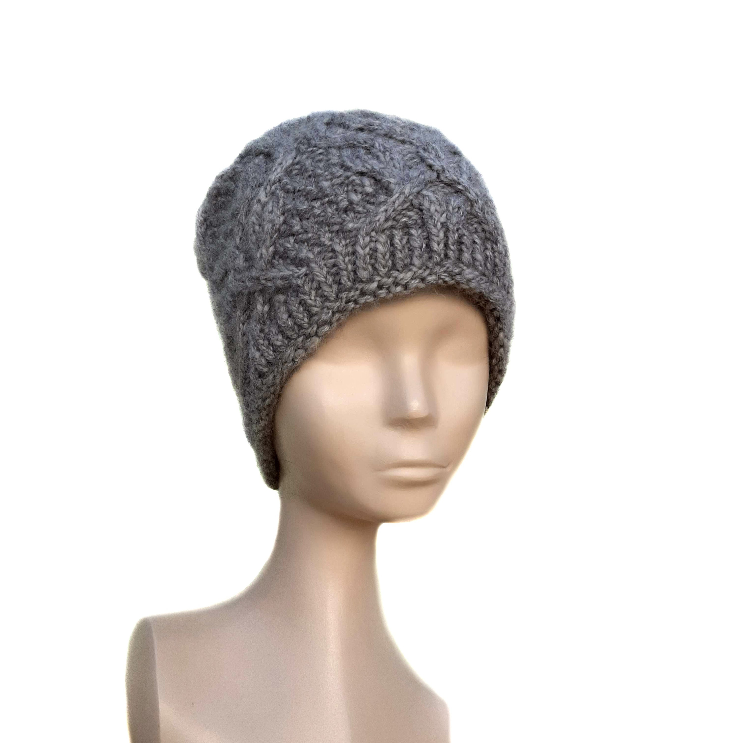 Gray women's knit cable hat. Etsy