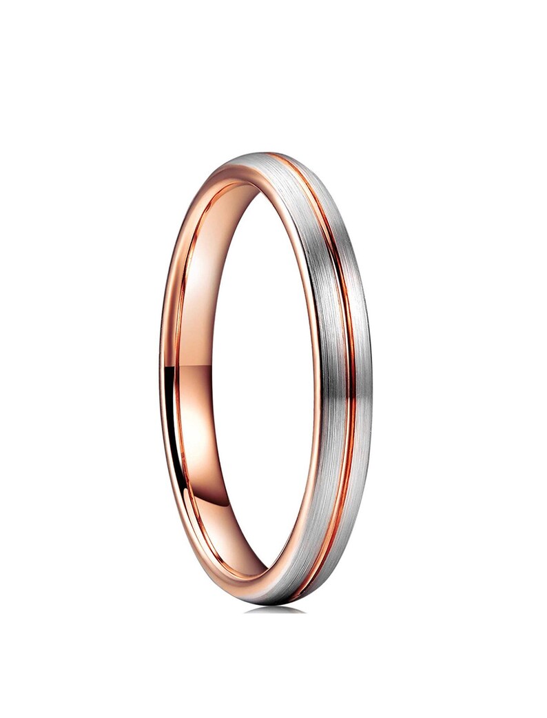 Silver Brushed Rose Gold Dome Tungsten Womens Wedding Band Ring