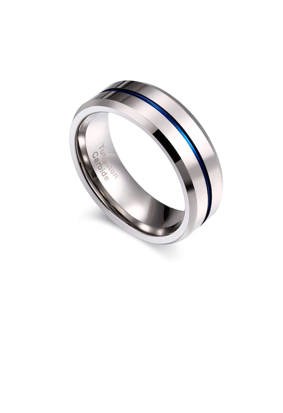 Tungsten blue line wedding bands sale