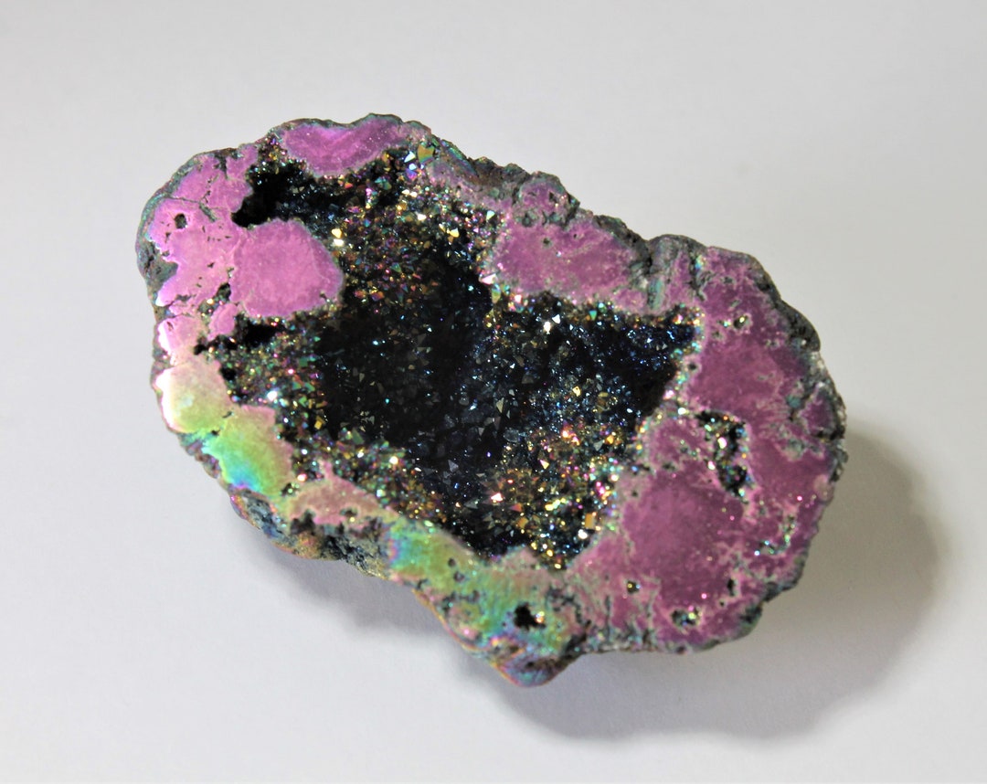 Celestial Aura Geode Rainbow Titanium Peacock Aura Quartz Geode Druzy ...