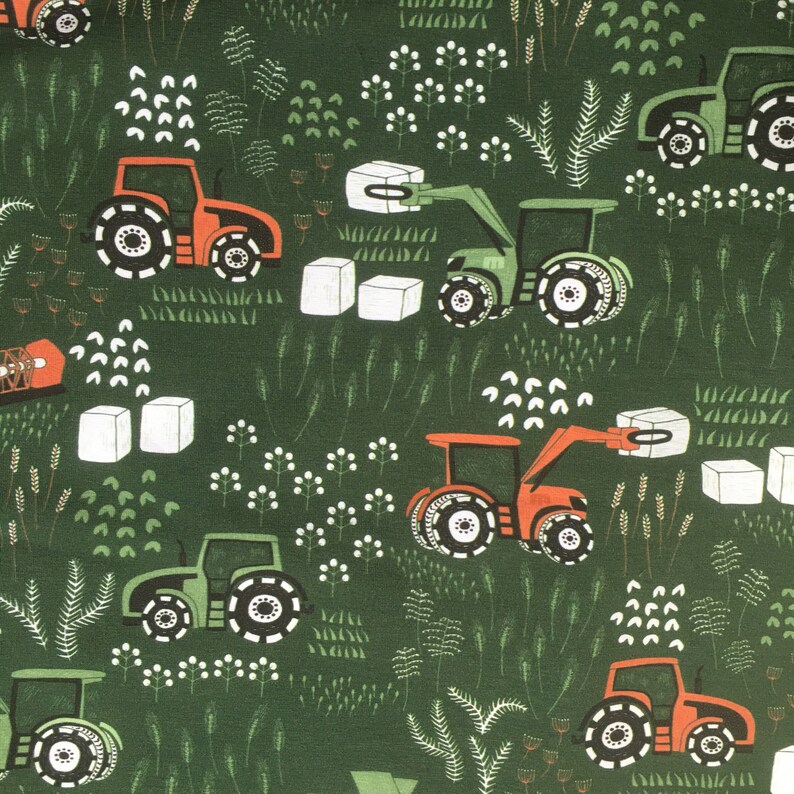 Fossan Tractors Jersey Organic Cotton Jersey Fabric Farm Print Etsy UK