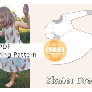 A0 PDF Kids Adults Jersey Dress Sewing Pattern Skater Dress, Baby Clothes Sewing Patterns, Easy Sewing Tutorial Twinning Women's Girls