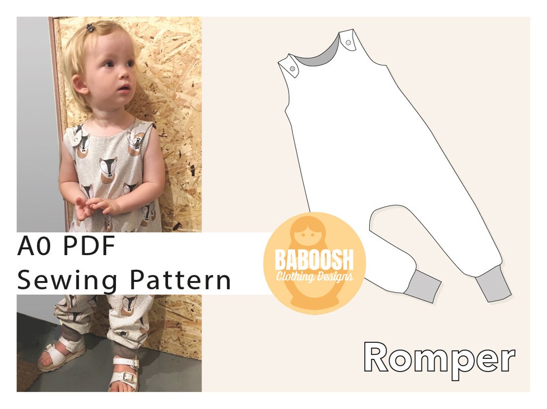 A0 PDF Baby Romper Sewing Pattern, Unisex Baby Patterns, Easy