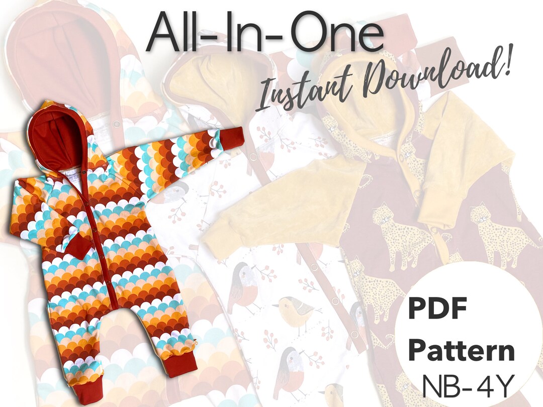 Baby Hooded Romper Allinone PDF Sewing Pattern, Hooded Jumpsuit Digital Download Sewing