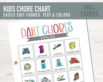 Gráfico de tareas editables para niños, Gráfico de tareas imprimible, Gráfico de rutina para niños, Imprimibles para niños, Gráfico de tareas de borrado en seco, DESCARGA INSTANTÁNEA