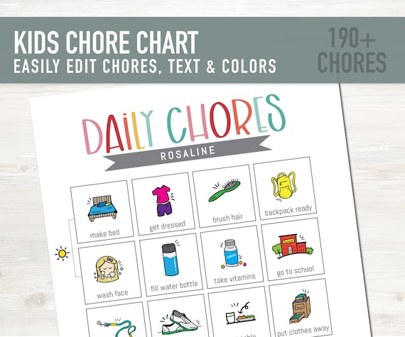 Editable Chore Chart for Kids, Printable Chore Chart, Kids Routine Chart, Kids Printables, Dry Erase Chore Chart, INSTANT DOWNLOAD