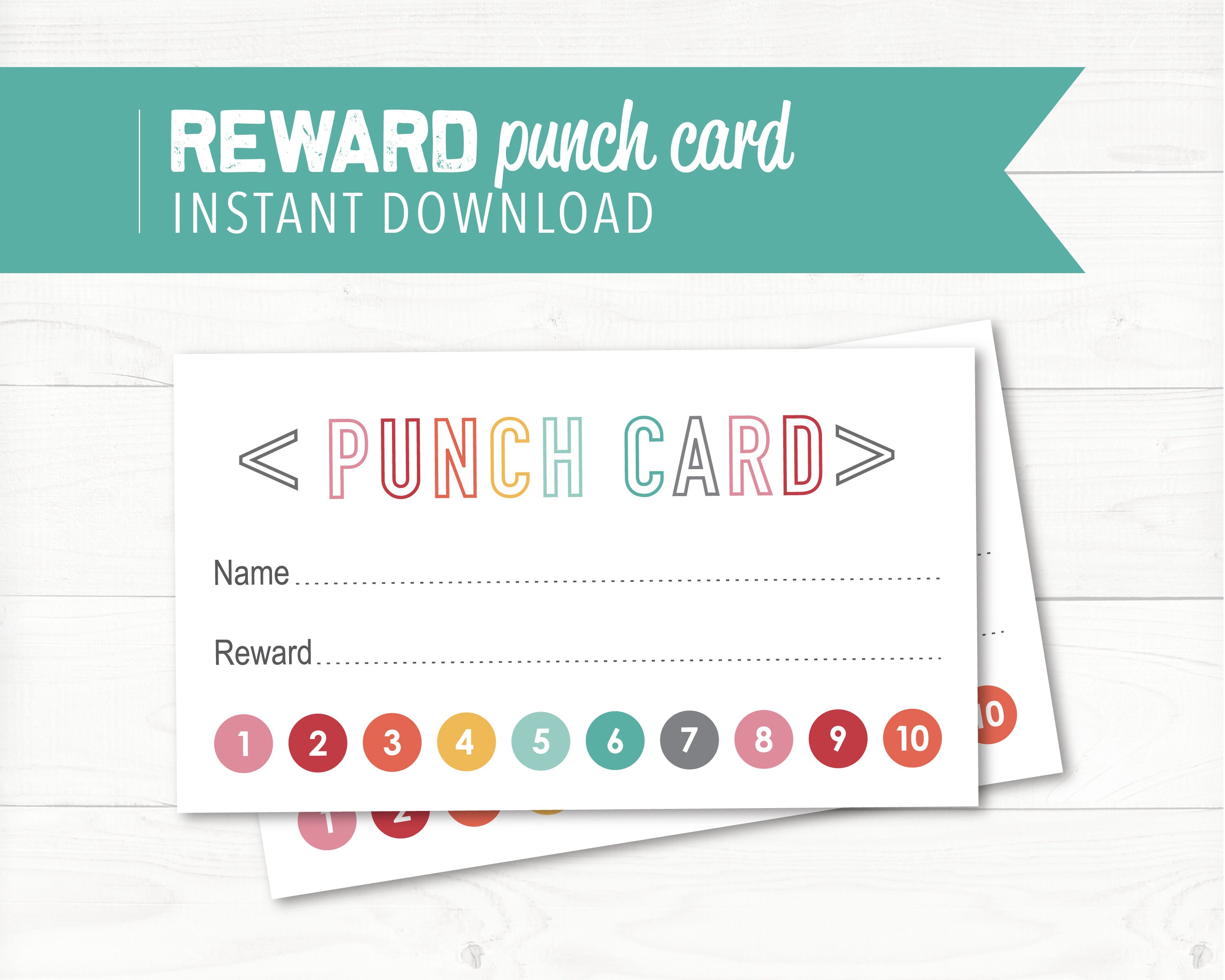 Punch Card for Kids, Reward Card, Instant Digital Download Within Reward Punch Card Template