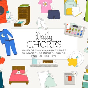 Daily chores clipart, kids tasks artwork, chore stickers, chore planner stickers, chore bullet journal, chore chart for kids