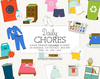 Daily chores clipart, kids tasks artwork, chore stickers, chore planner stickers, chore bullet journal, chore chart for kids