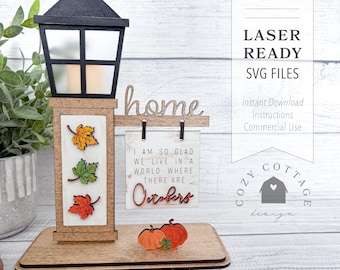 Fall Octobers Sign Laser Cut File, Fall Pumpkin and Leaves Interchangeable Sign, DIY SVG Laser Files