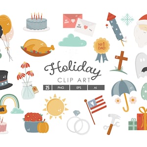 Clipart świąteczny - Clipart wektorowy - Clipart cyfrowy - Ilustracje świąteczne - POBIERANIE CYFROWE