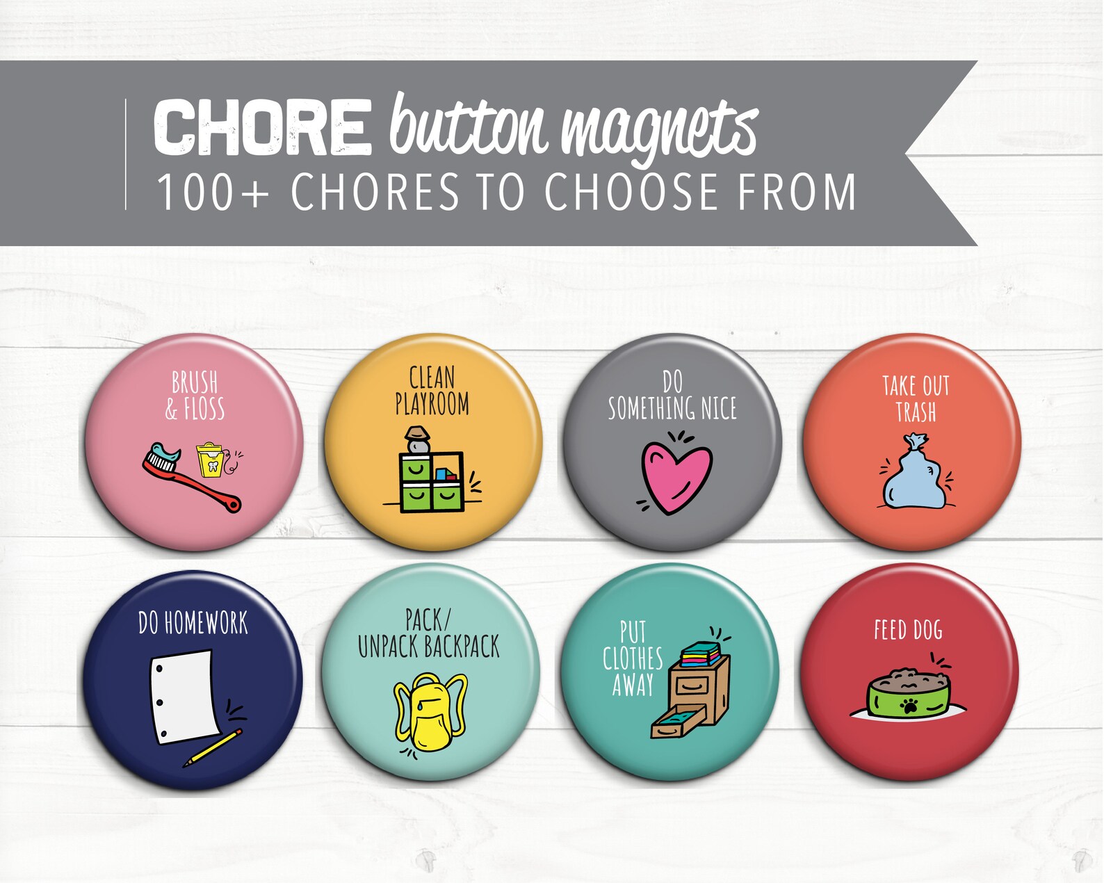 Colorful Illustrated Chore Magnets Task Magnets Refrigerator - Etsy