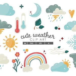 Cute Weather Clip Art - Vector Clipart - Digitale Clipart - Weer Illustraties - DIGITAL DOWNLOAD