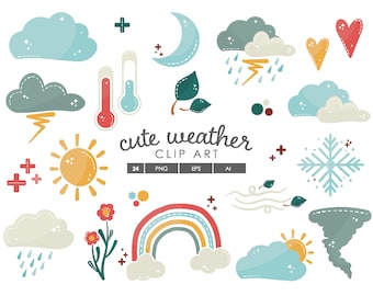 Cute Weather Clip Art - Vector Clipart - Digital Clipart - Weather Illustrations - DIGITAL DOWNLOAD