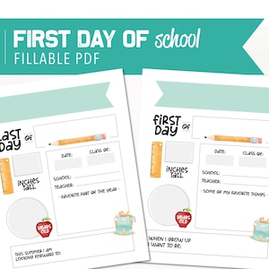 May include: Printable first and last day of school tracker with a watercolor design. The tracker includes space to record the date, class, school, teacher, height, age, and a section for writing about favorite parts of the year or things they are looking forward to.
