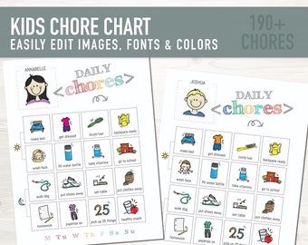 Editable Kids Chore Chart, Daily Routine Chart, Kids Printable's