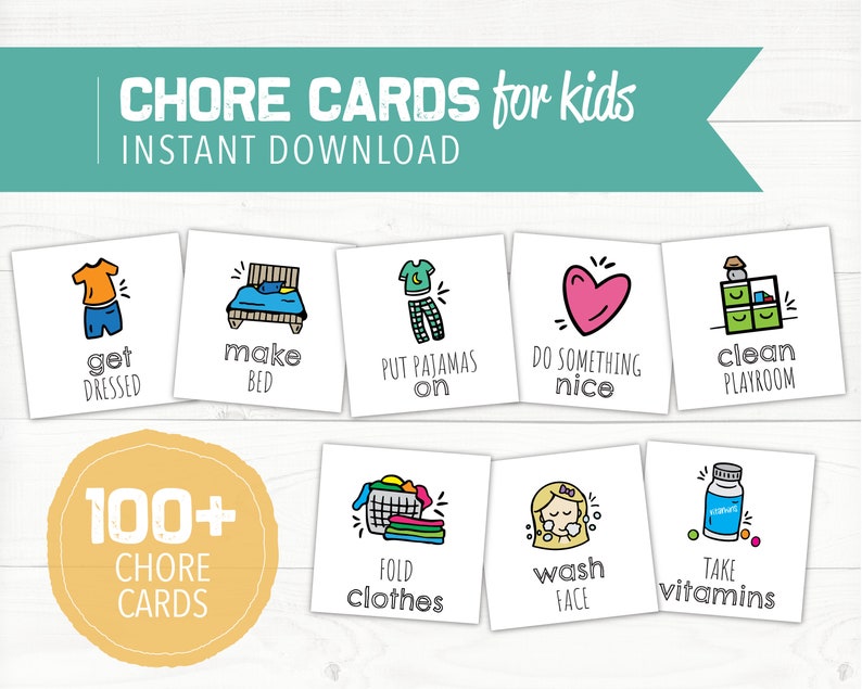 Printable Chore Cards Kids Chore Cards Illustrated Chores