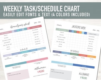 Editable Weekly Planner/Chore Chart for Kids, Teens & Adults