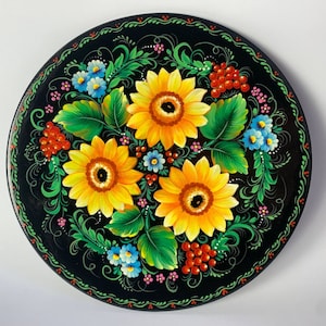 Handmade Ukrainian Plate, Hand Painted Plate, Wooden Plate Ukraine, Ukrainian Scenery, Plate Flower, Hand Painted Flower