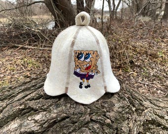 Teenage hat for baths, saunas and vats made of natural wool with embroidery, Bath accessories
