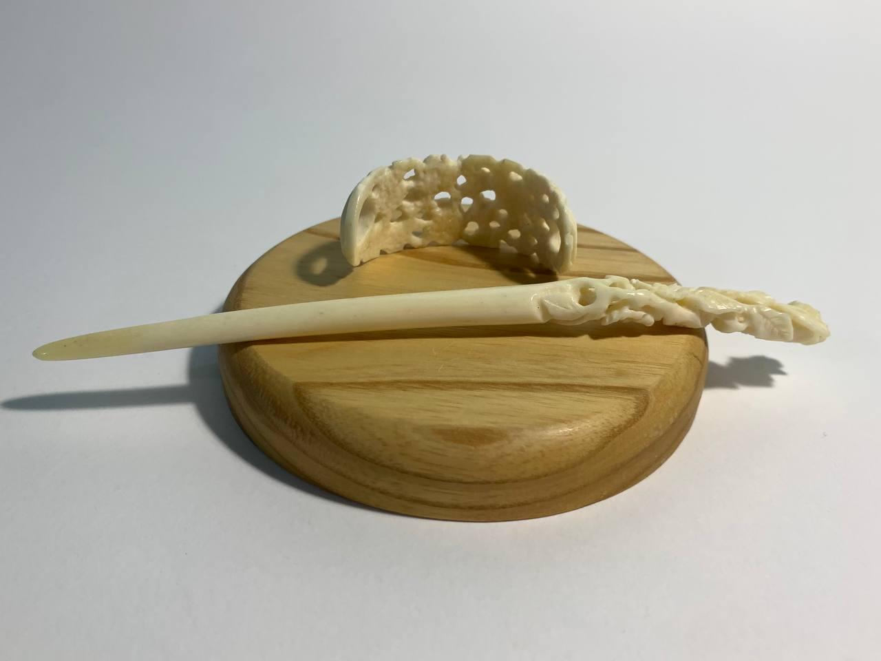 Hand carved Bone Hair Pick Barrette Hand Carved Bone Hair Stick, Bone Hair Pin, Hair Accessories  main image 3