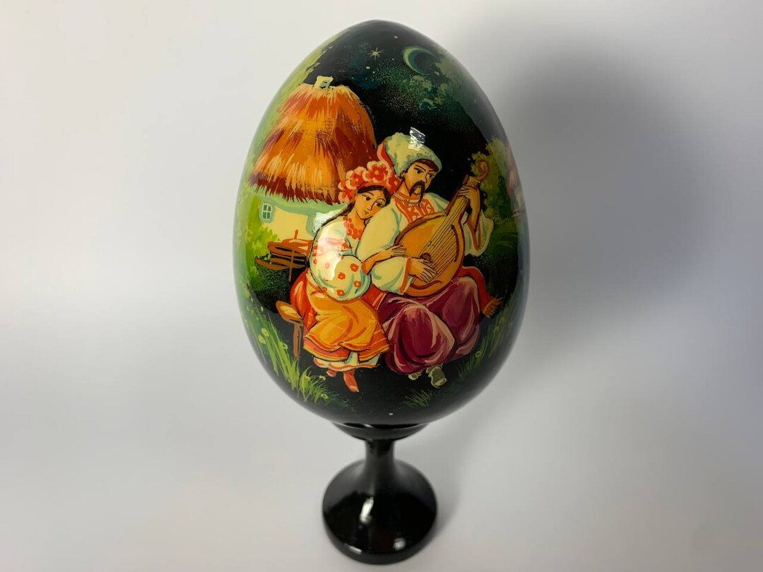 Unique Hand Painted Egg, Wooden Egg Ukraine, Ukrainian Girl and Kozak ...