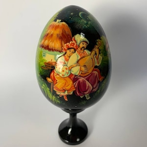 Unique Hand Painted Egg, Wooden Egg Ukraine, Ukrainian Girl and Kozak