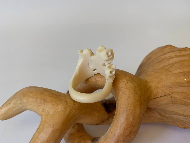 Bone Ring Rose, Stylish Ring, Hand Carved Bone Ring, Jewerly Ring ...