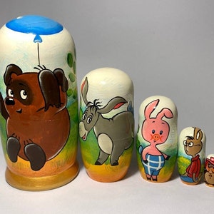 Handmade Nesting Doll, 5th Nesting Doll, Hand Painted Nesting Doll, Nesting Doll Bear, Pig, Rabbit, Donkey, Owl