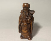 Unique Netsuke, Handmade Netsuke, Hand Carved Netsuke, Japanese Monk, Boxwood Netsuke, Wooden Netsuke, Netsuke, Okimono, Wooden Figurine