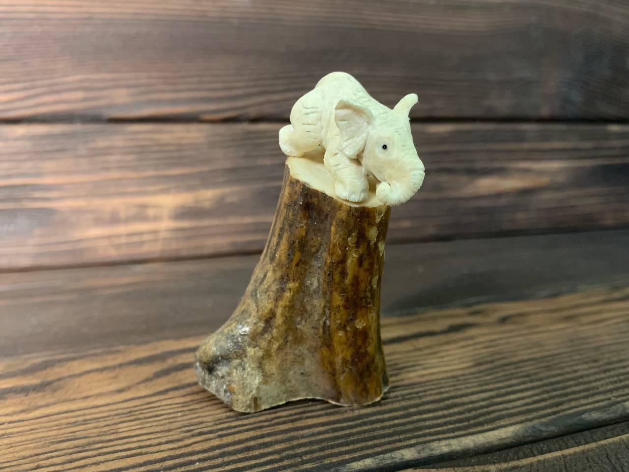 Unique Bone Figurine, Handmade Netsuke, Hand Carved Statues, "Elephant", Bone Statues, Bone Figurine, Okimono