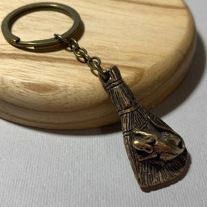 Handmade Keychain Mouse, Charm Mouse, Mouse on a Broom, Pendant Mouse, Bronze Mouse, Keychain Mouse, Keychain Rat, Charm Rat, Pendant Rat