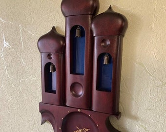 Handmade Wooden Wall Clock, Quartz Clock, Wooden Clock Temple, Home Decor Church, Hanging Wall Clock, Stylish Watch, Hand Carved Clock