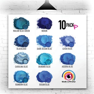 Eye Candy “10 Color Variety Pack Set P”Blues Mica Pigment Powder MultiPurpose|Natural Bath Bombs,Resin,Paint,Epoxy,Soap,Nail Polish,Lip Balm