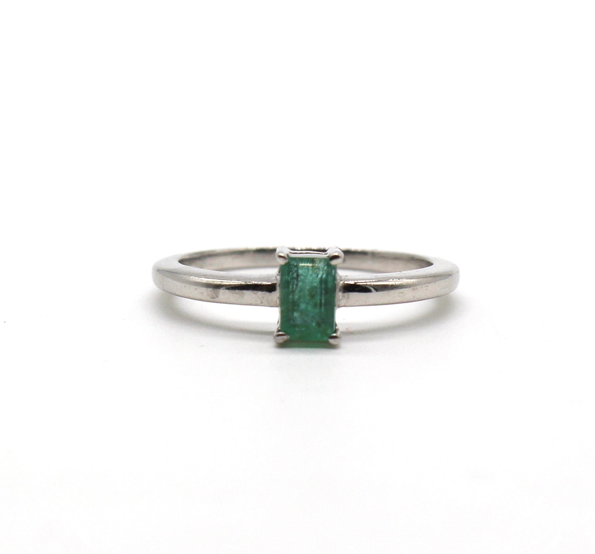 Natural Emerald Dainty Silver Ring 6 x 4 mm Cut Emerald Etsy