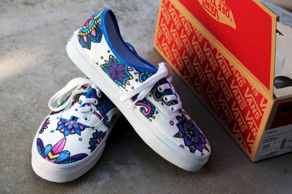 A Dimensione Vans Mandala Mano 7 Scarpe 5 Dipinto Etsy Autentica Ug071wq