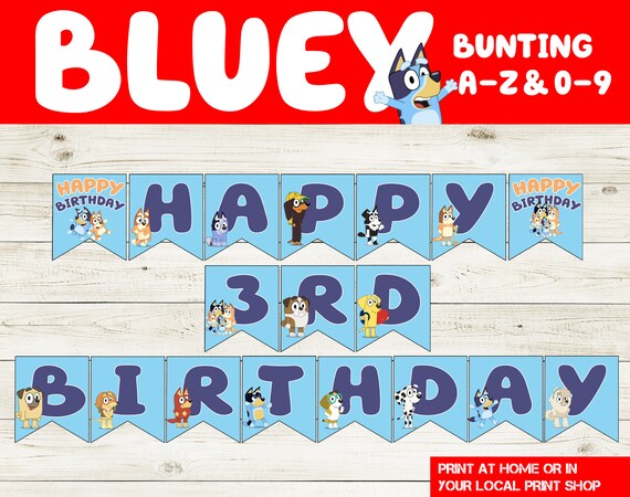 Bluey Inspired Bunting - Blue The Dog Party Decoration - The Blue Dog Alphabet Bunting - Bluey Dog Birthday Bunting w/ favorite characters Il_570xn