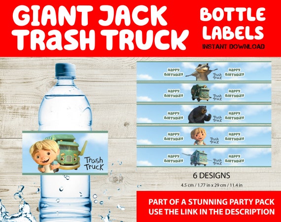 Trash Truck Inspired Bottle Labels - Trash Truck Drink Labels - Water Bottle Labels - Trash Truck Birthday decor - Trash Truck party labels Il_570xn