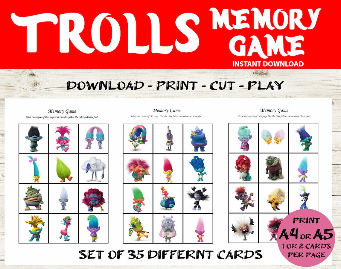 10 card Trolls Bingo & Memory game Trolls World Tour Bingo | Etsy