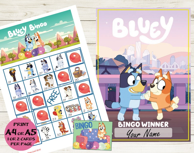 30 Card Bluey Inspired Bingo & Memory Game Blue the Dog Etsy Singapore
