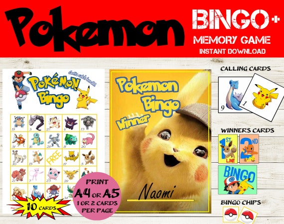 10 card Pokemon Bingo & Pokemon Memory game - Pokemon party games - Printable Pokemon Bingo - Pokemon memory game- Pokemon Birthday Activity Il_570xn