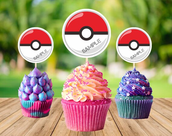 Printable Pokemon Pokeball Cupcake Toppers - Pokemon Party Decoration - Pokeball Cupcake Toppers - Pokemon Birthday - Pokemon Party supplies Il_570xn